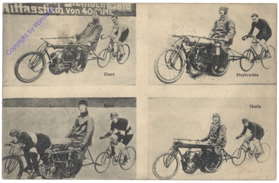 Motorrad, Motorräder ziehen Fahrräder von Ebert, Huybrechts, Ryser und Theile