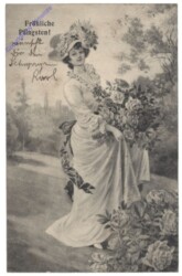 ak123570 Dame mit Pfingstrosen