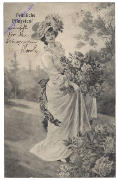 Dame mit Pfingstrosen