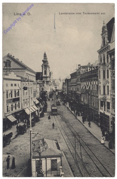Linz an der Donau, Landstrasse vom Taubenmarkt aus