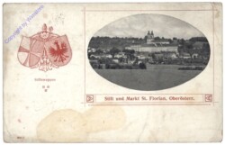 ak124298 St. Florian, Stiftswappen und Ortsansicht
