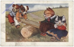 Hunde gegen Katzen auf Wippe