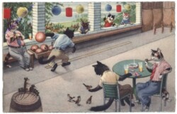 Katzen beim Kegeln