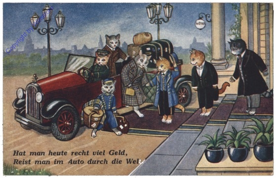 Familie Katze reist im Auto