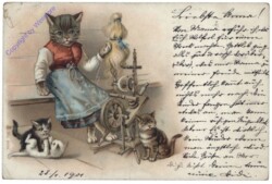 ak124861 Katze am Spinnrad
