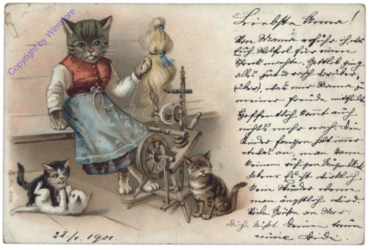 ak124861 Katze am Spinnrad