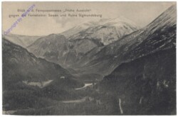 Fernstein, Blick v.d. Fernpassstrasse "Frohe Aussicht" gegen die Fernsteiner Seen und Ruine Sigmundsburg