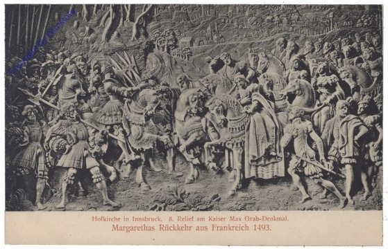 Innsbruck, Hofkirche, 8. Relief am Kaiser Max Gab-Denkmal, Margarethas Rückkehr aus Frankreich 1493