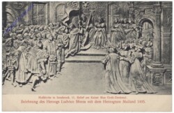 Innsbruck, Hofkirche, 11. Relief am Kaiser Max Gab-Denkmal, Belehnung des Herzogs Ludvico Sforza mit dem Herzogtum Mailand 1495