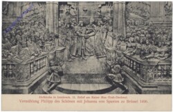 Innsbruck, Hofkirche, 12. Relief am Kaiser Max Gab-Denkmal, Vermählung Philipp des Schönen mit Johanna von Spanien zu Brüssel 1496