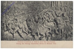 Innsbruck, Hofkirche, 18. Relief am Kaiser Max Gab-Denkmal, Einzug des Herzogs Maximilian Sforza in Mailand 1512