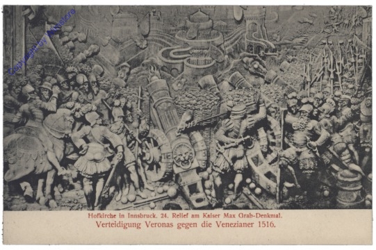 Innsbruck, Hofkirche, 24. Relief am Kaiser Max Gab-Denkmal, Verteidigung Veronas gegen die Venezianer 1516