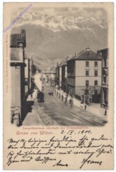 Innsbruck, Leopoldstrasse oberhalb der Triumphpforte mit Dampfstrassenbahn
