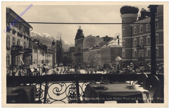 Lienz, Terrassenausblick vom Hotel Post auf Kaiser-Josefs-Platz