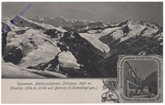 Vent, Sammoar, Niederjochferner, Similaun, Finailsp., Ortler und Bernina