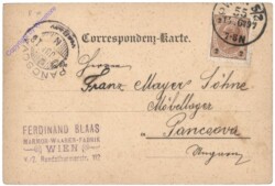 Correspondenz-Karte aus 1897; Ferdinand Blaas, Marmorwaren-Fabrik