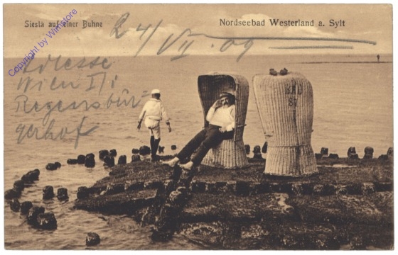 Insel Sylt, Nordseebad Westerland, Siesta auf einer Buhne