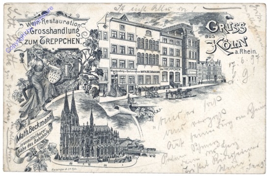 Köln, Gruss aus, Wein-Restauration u. Großhandlung zum Treppchen