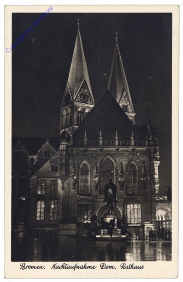 Bremen, Nachtaufnahme Dom, Rathaus