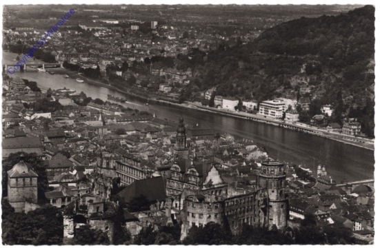 Heidelberg, Blick auf Schloss, Neckar, Neuenh. Landstrasse und Neuenheim