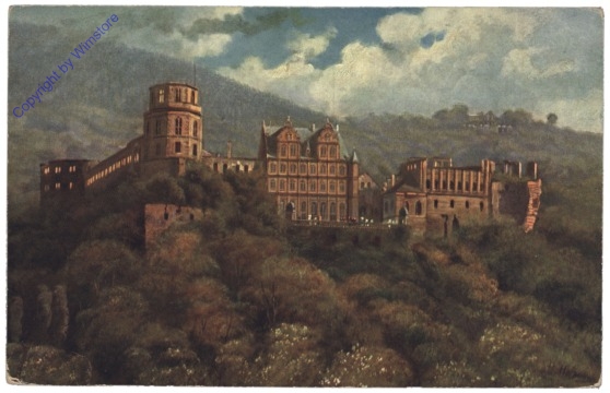 Heidelberg, Das Schloß von der Hirschgasse gesehen