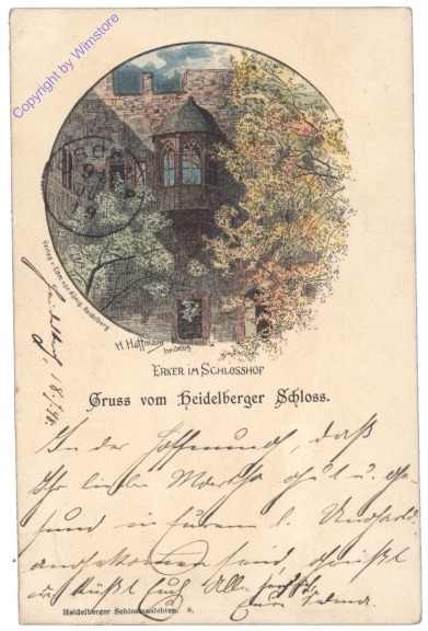 Heidelberg, Gruss vom Heidelberger Schloss, Erker im Schlosshof