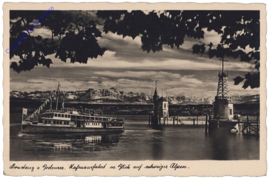 Konstanz, Hafenausfahrt m. Blick auf Schweizer Alpen