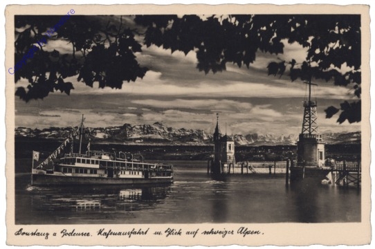 Konstanz, Hafenausfahrt m. Blick auf Schweizer Alpen