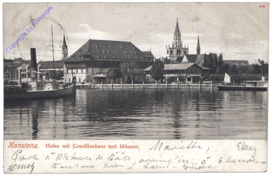 Konstanz, Hafen mit Concilienhaus und Münster