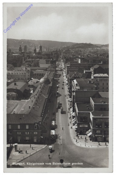 Stuttgart, Königstrasse vom Bahnhofturm gesehen