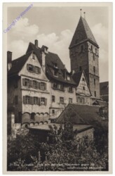 Ulm, Blick von der alten Stadtmauer gegen den schiefstehenden Metzgerturm