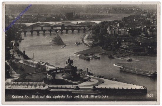 Koblenz, Blick auf das deutsche Eck und Adolf Hitlerbrücke