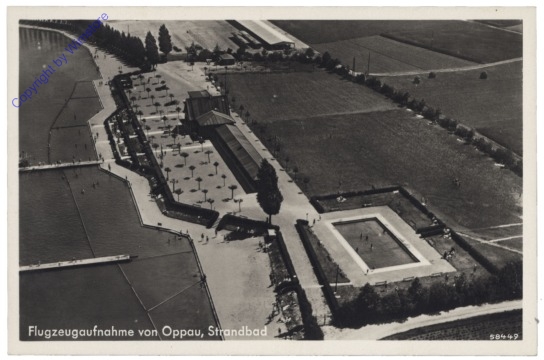 Ludwigshafen, Flugzeugaufnahme von Oppau, Strandbad