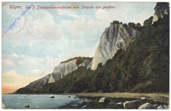 ak127172 Insel Rügen, Sassnitz, Die 3 Stubbenkammerfelsen vom Strande aus gesehen