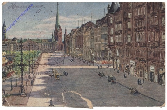 Hamburg, Jungfernstieg mit Petri- und Jacobikirche