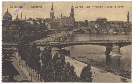 Dresden, Carola- und Friedrich August-Brücke, Elbpartie