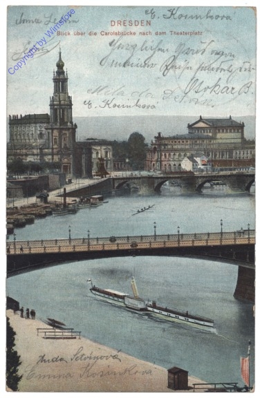 Dresden, Blick über die Carolabrücke nach dem Theaterplatz