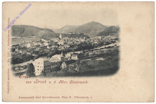 Bruck an der Mur, Ortsansicht, Gruss aus