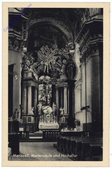 ak129245 Mariazell, Mariensäule und Hochaltar