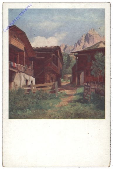ak129502 Ramsau, Ramsauer Blockhäuser mit Dachstein