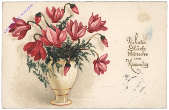 ak129790 Vase mit Alpenveilchen, Namenstag