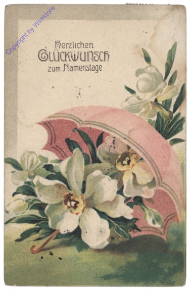 Blumen unter Schirm, Namenstag