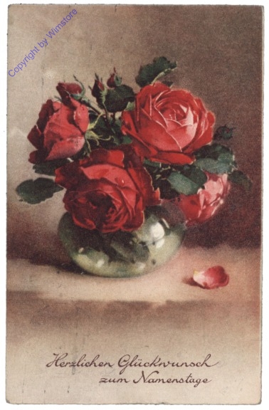 ak129807 Vase mit Rosen, Namenstag