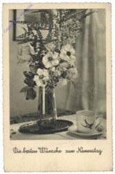 Blumenvase mit Kaffeetasse, Namenstag