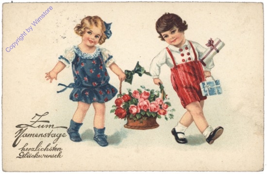 Kinder mit Blumenkorb, Namenstag