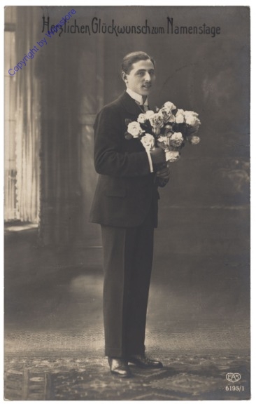 Herr mit Blumen, Namenstag