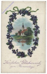 Landschaft mit Blumenkranz, Namenstag