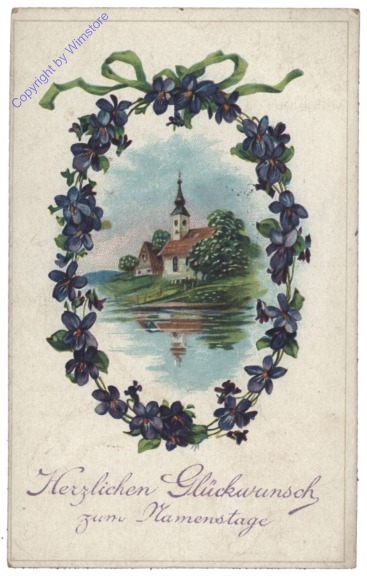 Landschaft mit Blumenkranz, Namenstag