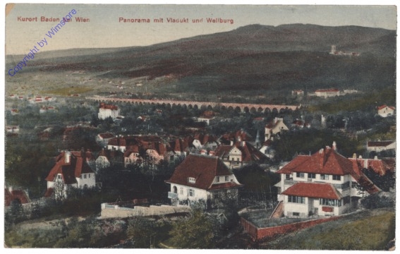 Baden, Panorama mit Viadukt und Wellburg