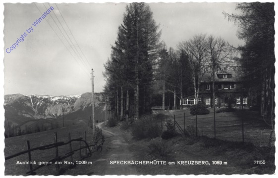 Breitenstein, Speckbacherhütte am Kreuzberg, Ausblick gegen die Rax